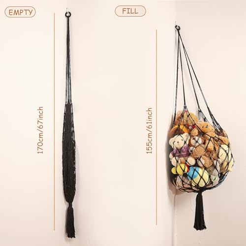 Amdermi Stuffed Animal Storage Hammock Corner Hanging Net Stuffy Animal Hammock Macrame Toy Display Plush Toy Holder for Kid Bedroom Decor Boho Nursery Playroom Organizer (Black) - color: Black