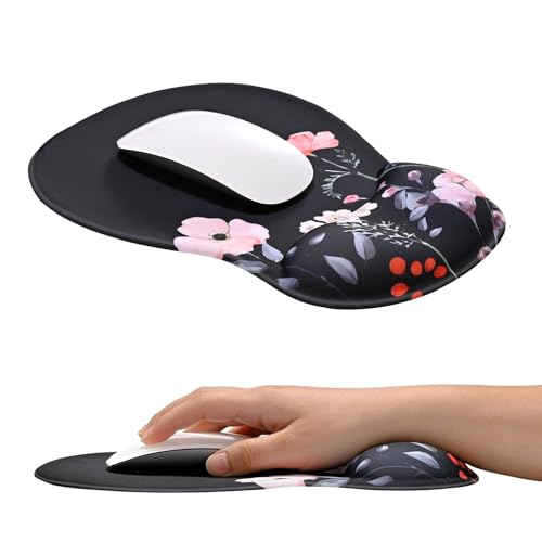 EooCoo Mouse Pad with Gel Wrist Rest, Ergonomic Mousepad Wrist Alignment | Middle Concave Design for Natural Wrist Alignment, Non-Slip Base Mousepad, Carpal Tunnel Relief, Office Desk Accessories - color: Black Floral