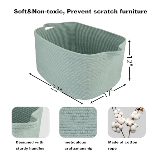 XUANGUO Large Rectangle Woven Cotton Rope Blanket Basket 22"x17"x12" Green - color: light green
