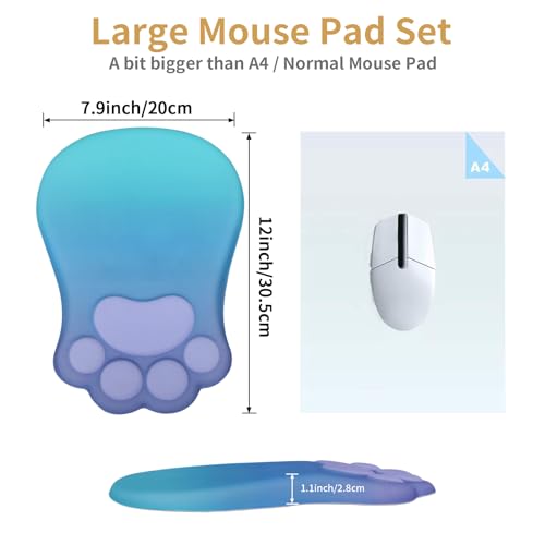L-SPOUTTO Ergonomic Mouse Pad with Wrist Rest,Cute Mouse Pad Wrist Support | Cat Paw Comfortable Massage Design,Computer Pain Relief Mousepad with Non-Slip PU Base for Desk Laptop Gaming,Purple&Green - color: Purple & Green