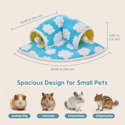 Avont Guinea Pig Tunnel Bed, Washable Hideout for Small Pets | Soft Plush Fleece, for Guinea Pigs, Hamsters, Chinchillas, Dwarf Rabbits & Others, Available in Cloud/Star Pattern