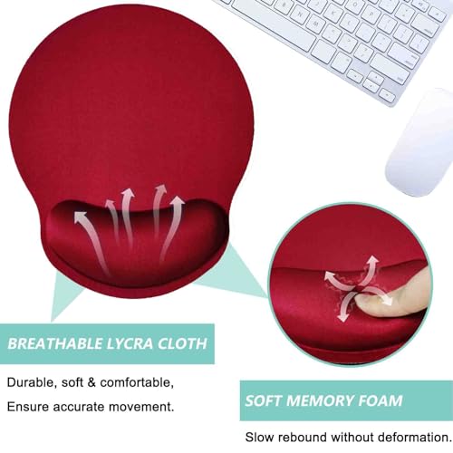 Mouse Pad with Wrist Support, Ergonomic Mouse Pad with Memory Foam Wrist Rest Cushion, Non-Slip Rubber Base Gaming Mice Pad for Home Office Computer Laptop, Red - color: Red