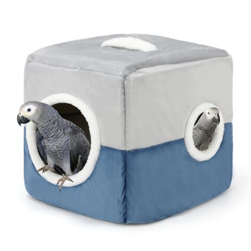 Bird Nest Parrot House, Winter Warm Snuggle Hut, Blue Gray S | Plush Interior, Dual Holes for Entry and Play, Hanging Handle, Cage Hideaway, Small to Medium Birds - color: Blue coffee color