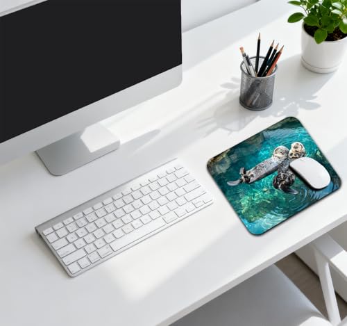 Adorable Sea Otters Mouse Pad, Wildlife in Turquoise Ocean Water Desk Mat | 9.5"x 7.9", Cute Smooth & Anti-Slip Mousepad - color: Colorful Design Wknoon-Art 03