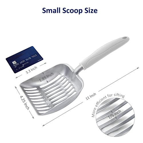 Cat Litter Scoop, Aluminum Alloy Sifter, Kitty Metal Scooper, Deep Shovel, Long Handle, Poop Sifting, Kitten Pooper Lifter, Durable, Heavy Duty, for Litter Box - color: FLAT Aluminum \ #05 Grey Handle, size: Small