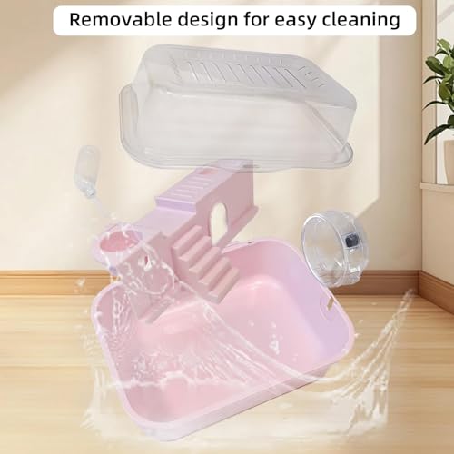 Hamiledyi Dwarf Hamster Cage Clear Plastic Small Hamster Cage Portable Carrier with Water Bottle Exercise Wheel Bathtub Box Set Toy for Dwarf Baby Hamster (Pink) - color: Pink