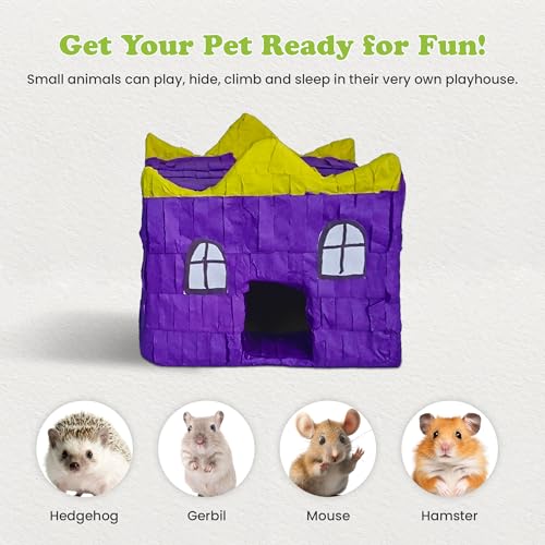 Castle Small Animal House Hideout for Hamsters, Mice, Rats, Hedghogs, Cat House Small Animals - Play, Hide, Climb and Sleep - Hamster Cage Accessories Home Habitat Decor - 4 x 6.5 x 5 Inch