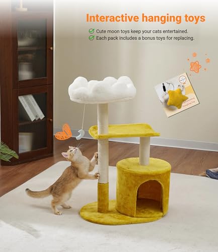 33" Cloud Cat Tree Tower, Cozy Bed & Large Condo for All Cats | 33" Multi-Level Cat Tower, Scratching Posts, Viewing Perch & Toys, Stable Structure, Padded Bed, 13.7"x11.8" Cat Condo - size: 33" with Condo