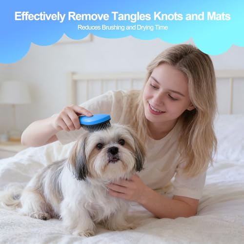 Small Dog Brush, Skin-friendly Soft Bristles (Blue) | Puppy Hair Brush, Massage and Bath Supplies, Pet Grooming Tool for Teddy, Yorkies, Maltese, Shih Tzu, Chihuahua - color: Blue