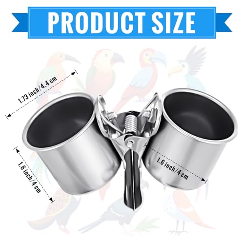 Tioncy 2 Pcs Clip on Water Bowl for Birds Parrot Feeding Double Cups Dishes Hanging Stainless Steel Food Water Bowls with Clip Pet Animal Feeder Cup Holder for Cage Coop Perches Play Stand Accessories