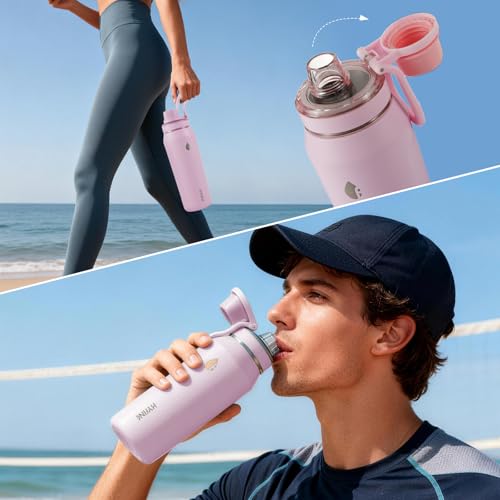 24oz Insulated Water Bottle, Wide Mouth Spout Lid, BPA-Free | Tritan spout lid, BPA free, 18/8 stainless steel body, Cold 24H, hot 12H, Wide mouth fits ice, Fit car cup holder,Pink - color: Pink