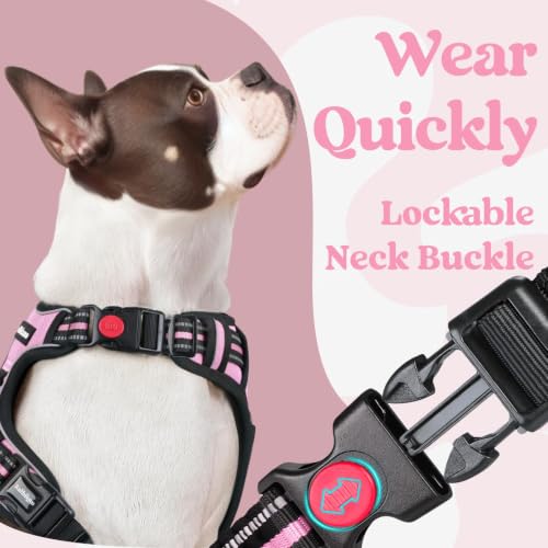 rabbitgoo Dog Harness Small Sized, Updated Easy On & Off with 3 Buckles | No Pull No Choke, Walking with 2 Clips and Handle, Adjustable Soft Reflective, Pink, Small - color: Pink, size: Small