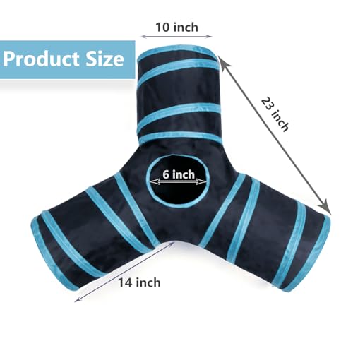 Cat Tunnel Tube Toys, 3 Ways Tunnels for Indoor Cats with Play Ball | Collapsible Pet Tube with Interactive Peephole Interactive Toy for Rabbits, Kittens, Ferrets, Puppy(Blue Black) - color: 3 Way Black Blue