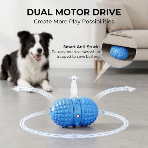 Smart Interactive Dog Toy, 8 Modes Automatic Rolling Ball with a Recording Function, Food-Grade Rubber Material Interactive Dog Ball for Medium and Large Dogs