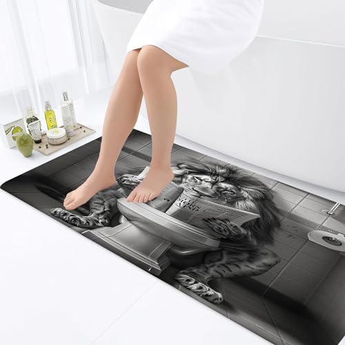 JAWO Funny Cool Lion Bath Mats Rugs for Bathroom, Fun Leo Wild Animal Humor Animal on Toilet Flannel Bathroom Mat Bath Shower Rug Non Slip, American Grey Mat Bathroom Accessories Decor 19x31 - color: Brown, size: 19.00" X 31.00"