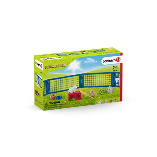 Schleich Farm World 14-Piece Rabbit and Guinea Pig Hutch Toy Set with Animal Figures for Kids Ages 3-8, 5.7 x 19 x 11.5 cm - size: Former Box Style