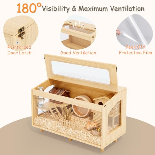 Wooden Hamster Cage, 31.5" Large Small Animal Cage with 19.7" Tall Habitat, Openable Top, Chew-Resistant Acrylic Panels, Wood Enclosure for Gerbil & Guinea Pig (31.5 * 15.75 * 19.7 inch) - size: 31.5"L x 15.8"W x 19.7"H