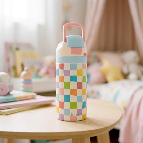 Checkered Kids Insulated Stainless Steel Water Bottle 16 Oz, Travel Tumbler for School, Sports for Girls, Birthday, Back To School - color: Checker