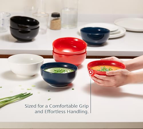 KooK Soup Bowls, Cereal Bowl, Ceramic, Bowls for Kitchen, Microwave, Dishwasher and Freezer Safe, Porcelain Dishes for Pasta, Salad, Oatmeal, Deep Interior, 20 oz, Set of 6, (Navy) - color: Navy, 6 Pack