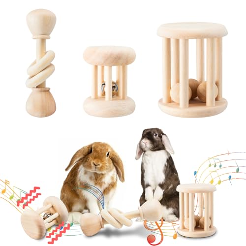 AOWPFVV Wooden Bunny Toys,Safe Rabbit Toys for Guinea Pigs,Small Animals | Teeth Grinding,Enrichment,Boredom Breaker,Chew Toys for Chinchillas,Hamster,Rats Indoor&Outdoor
