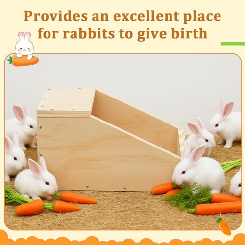 2 Pack Wooden Bunny Nesting Box 16x11x11 Inch Safe Birthing Hideout for Rabbit Doe & Newborn Kits, Nesting Box for Breeding,Small Animal Habitat for Hutch & Cage - size: 16x11x11 Inch