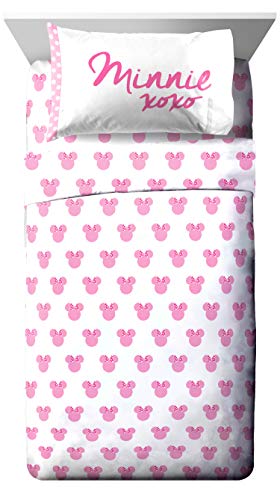 Jay Franco Kids Sheet Set with Fitted, Flat Sheets & Pillow Cover - Ultra-Soft Bedding with Pillowcase for Room Decor, White - Minnie Mouse, 3 Piece Twin - color: White - Minnie Mouse, size: 3 Piece Twin