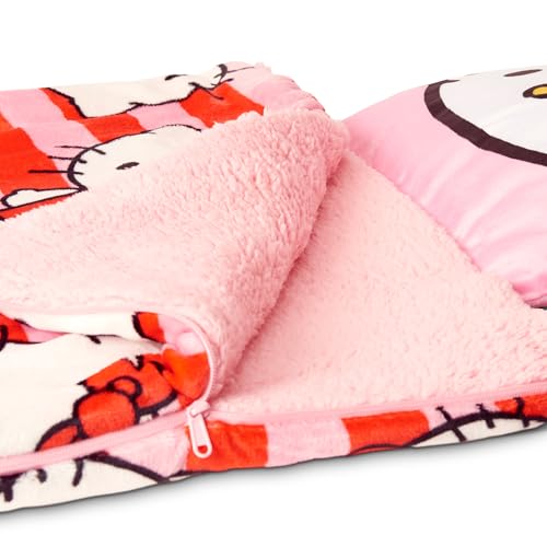 Silk Touch Sherpa Slumber Bag for Boys and Girls, Sleeping Bag with Zipper, Sleepover Set, 27 x 56 inches - color: Hello Kitty Bow Friendly w/ Pillow