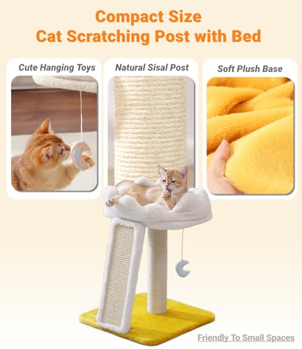 Cat Tree, Cloud Cat Tower with Soft Bed, Cat Scratching Post & Pad with Larger Perch for Window Viewing, Small Cat Tree with Cute Toys, Bonus Catnip - size: 22" with Scratching Pad