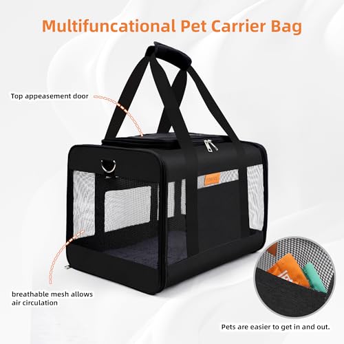 YUNIQUE Soft-Sided Cat & Dog Carrier for Pets Up to 15 Lbs, Airline Approved Collapsible Travel Puppy Carrier with Lightweight Fabric Design (Black) - color: black