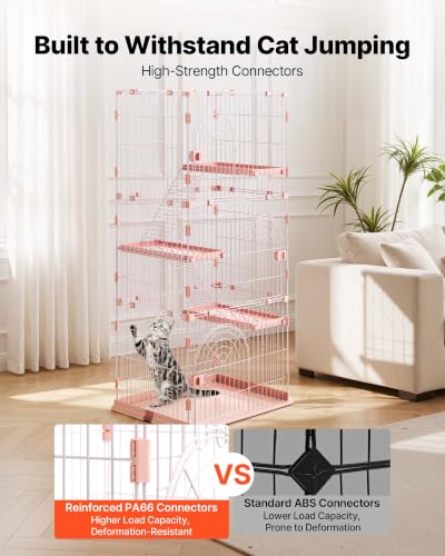VEVOR Cat Cage 4-Tier 33.07"x23.82"x64.37" DIY Cat Playpen with Ladders, Indoor Enclosure Detachable Metal Wire Kennel Crate, Large Exercise Place for 1-2 Cats, Kittens, Ferrets & Small Animals, Pink - size: 33.1"L x 23.8"W x 64.4"H