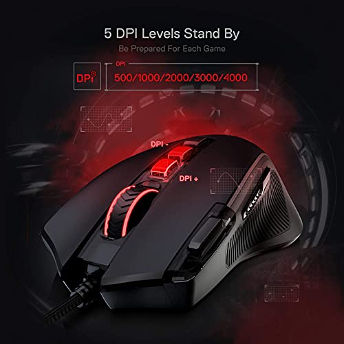 Redragon M612 Wired RGB Optical Gaming Mouse 8000 DPI Remapping Keys | Stable Lag-Free Connection, Redefine Keybinding Macro, Vibing Backlight, Ergonomic Grip Body Comfort - color: Black, style: Wired