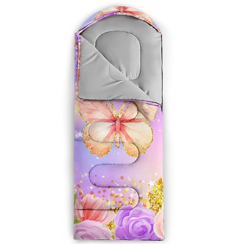 HOSIMA Dear Hunting Pattern Cold Weather Sleeping Bags for Kids Adults. | Black Light Weight Waterproof Sleeping Bags for Outdoors Hiking - color: Light purple