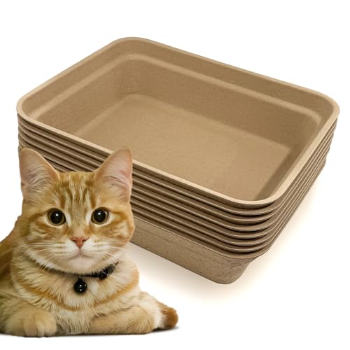 Nexboraque 8 Pack Disposable Cat Litter Box, 17 x 13.2 x 4 Inch Large Kitty Litter Box Pans Paper Cat Litter Tray for Hamster, Guinea Pig, Rabbit, Portable