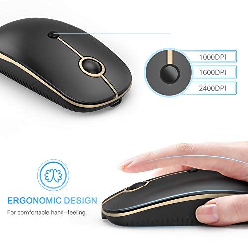 VssoPlor Type C Wireless Mouse, USB C MacBook Wireless Mouse, Black Gold | Dual Mode Cordless Mice with USB and Type C Receiver Compatible with PC, Laptop, MacBook and All USB C Devices - color: Black Gold