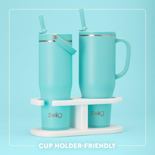 Swig Life 30oz Leakproof To-Go Tumbler with Handle, Indigo Tiles | Leakproof Lid - Triple Insulated Stainless Steel - Handle & Straw Included - Cup Holder Friendly - Dishwasher Safe - color: Indigo Tiles