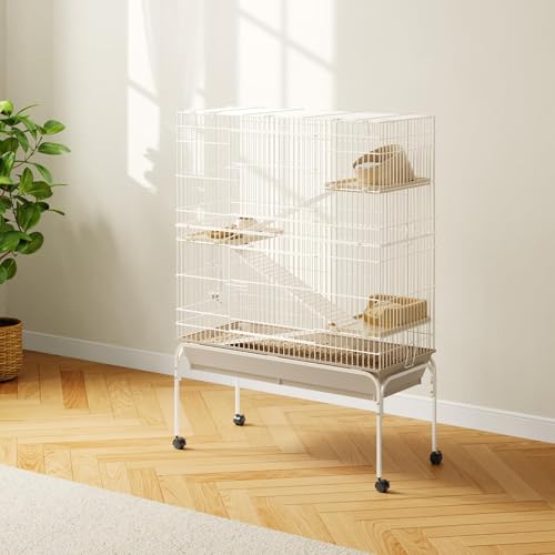 Large 4-Tier Small Animal Cage for Chinchillas,with Removable Ramps, Deep Tray, Food Bowl, Water Bottle - Rolling Critter Enclosure for Chinchillas, Guinea Pigs, Rabbit, Sugar