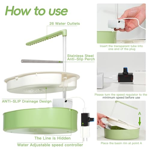 Parakeet Bird Bath - Parrot Shower for Budgie Cockatiel Lovebird and Conure | Stainless Perch, Adjustable Water Flow Fountain, Automatic, Large Parrot Shower, Indoor