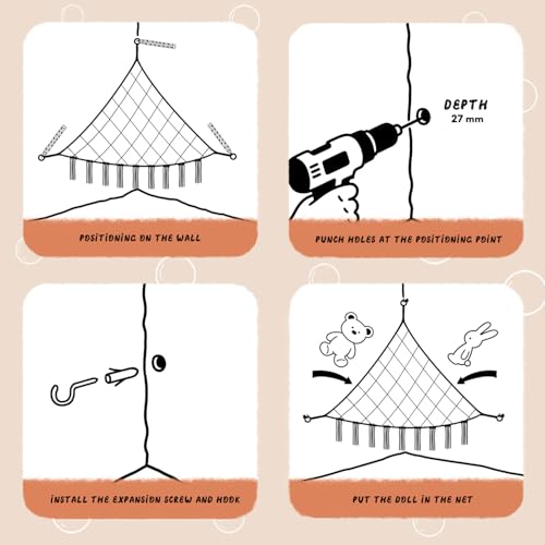 59 x 47 inches Stuffed Animal Hammock Corner Net, Plushie Net for Stuffed Animals Corner Large, Cotton Hammock Holder for Home, Room, Wall, Bedroom Decor (White)