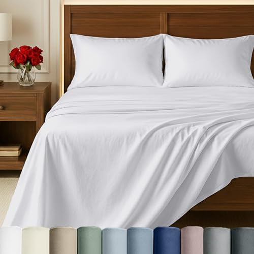 California Design Den 100% Egyptian Cotton Full Size Sheets, Bright White | Backed by Good Housekeeping Seal, Light & Airy Soft Sateen, 15" Deep Pocket, All-Around Elastic, Durable, Easy Care 4pc Set - color: Bright White, size: Full
