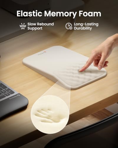 ProtoArc MP50 Ergonomic Mouse Pad with Wrist Support, Lycra Surface, Beige | 8° slope & massage points, soft memory foam, Large 12x8 Inches, Non-slip base. Relieves wrist strain for office & home - color: Beige Lycra