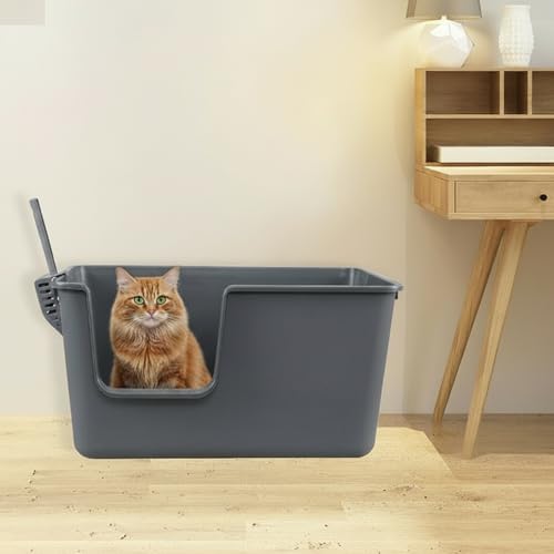 4 Packs Large Open Top Cat Litter Box, High Sides Cat Litter Pan, Anti-Splash & Low Entry, Including 4 Cleaning Scoops for Multiple Cats, Large Breed, Gray