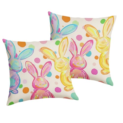 Easter Bunny Pillow Covers 18x18 Inch Colorful Rabbits Blue Pink Yellow Throw Pillows for Couch Soft Durable Cushion Covers Spring Holiday Pillow Cases for Bed Sofa Decor Set of 2 - color: Easter-colorful Bunny, size: 18" x 18" (Pack of 2)