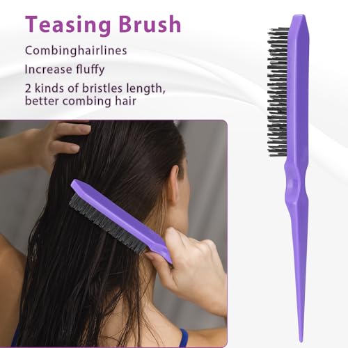 BRUSHZOO Hair Brush Set for Women All Hair Detangling Styling, Purple | Detangler brush,Hair Spray bottle,Teasing brush,Rat tail comb, for wet dry All hair,for women men kid - color: Purpe