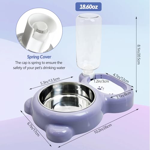 Tfwadmx Double Rabbit Bowls Cat Automatic Feeder with Gravity Water Bottle No Spill Detachable Dog Stainless Steel Bowl Set for Bunny Puppy Kitty Kitten Ferret Squirrel - color: Purple