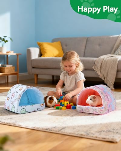 2 PCS Guinea Pig Hideout Guinea Pig House Guinea Pig Bed, Washable Hamster House Small Animal Cage Accessories for Mouse Chinchillas Hamsters Hedgehogs Ferrets Bearded Dragons and Rats - color: Pink+Blue, size: 7.8*7in