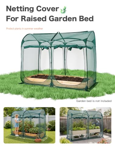 Poray 8.2x4FT Pop up Tunnel Crop Cage, 6FT High Plant Netting Cover for Garden, Pest Guard Barrier for Vegetables & Fruits, Durable Animal & Insect Protection Net - size: Large 8.2x4.1x6FT