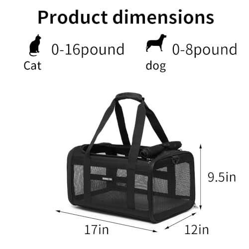 Airline Approved Pet Carrier for Cats and Small Dogs up to 15 lbs, Breathable Mesh and Collapsible Design, Portable Travel Bag for Bearded Dragon, Puppies Animal Hangbag, Rabbit Cage (Black, Small) - color: black