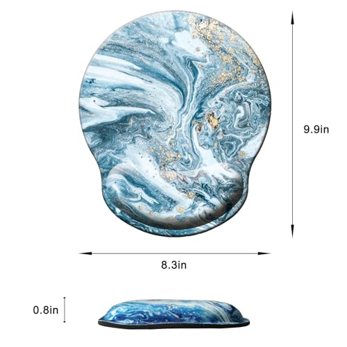 Mouse Pad with Wrist Support, Ergonomic Mouse Pad with Memory Foam Wrist Rest Cushion, Non-Slip Rubber Base Gaming Mice Pad for Home Office Computer Laptop, Blue Marble - color: Blue marble