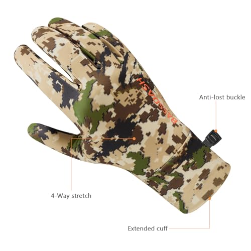 BASSDASH Unisex Fleece Liner Lightweight Camo Hunting Gloves HG07 | Stretch Fleeced Warm Anti-Slip Gloves with Touchscreen for Men Women Cool Weather Shooting Photography Fishing - color: Highland, size: Small