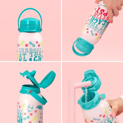 Swig Life 32oz EZ Fill Water Bottle with Straw Lid, Errbody at the Beach | Leakproof Lid - Double Wall Insulated Stainless Steel - Lid, Straw & Lock - Cup Holder Friendly - Dishwasher Safe - color: Errbody Beach, size: 32 Ounces